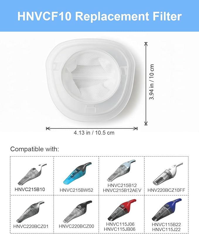 HNVCF10 Replacement Filters, Compatible with Black & Decker Dustbuster Hand Vacuums HNVC215B10, HNV215B12, HNVC220B, HNVC215BW52, HNVC115J06, HNVC115B22, HNVC220BCZ01 Filter, 3 PACK