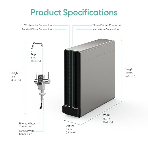 Brio AQUUS TROE800COL Reverse Osmosis Water Filtration System, 4-Stage Tankless RO Water Filter System for Under Sink, 800 GPD, 2:1 Pure to Drain, Reduces TDS, Smart Faucet, USA Support, Black/Silver