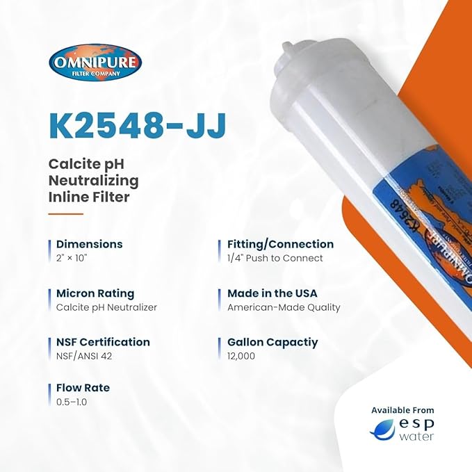 Omnipure K2548 Inline Calcite pH Neutralizing Remineralization Water Filter for Reverse Osmosis 2 x 10 Inches (K2548-JJ)
