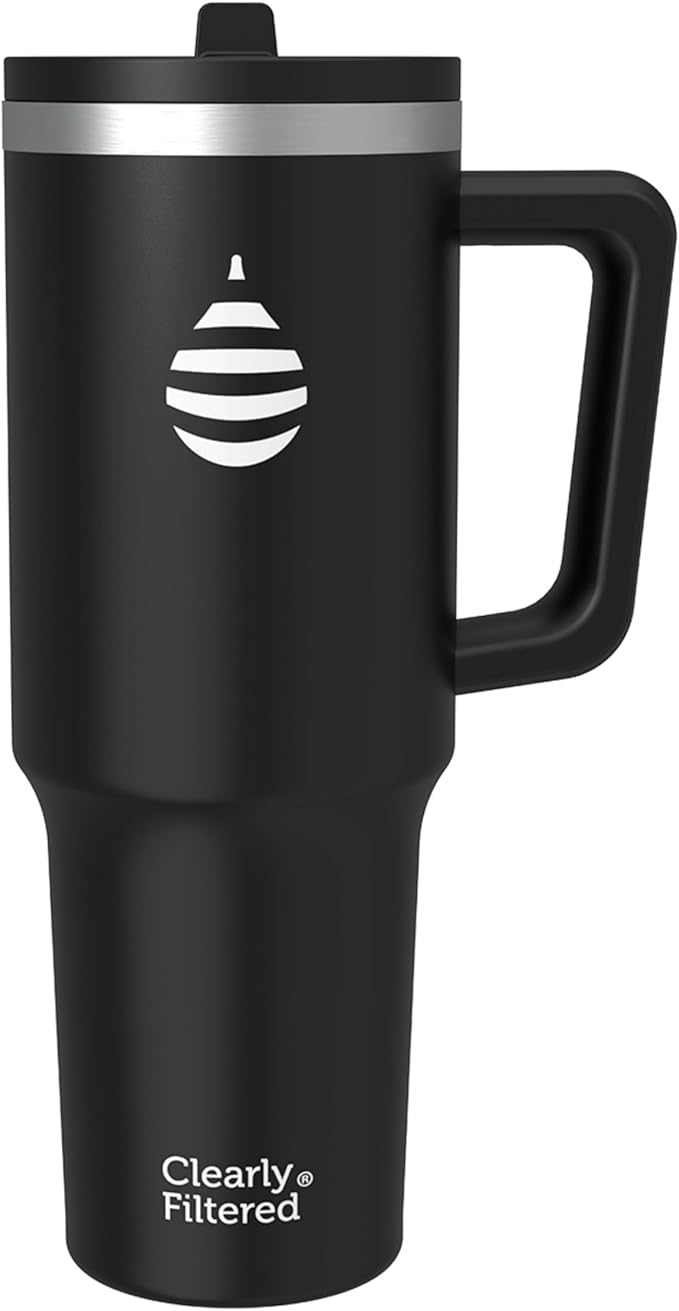 Clearly Filtered Water Bottle | Removes 200+ Contaminants, Double-Wall Insulated Stainless Steel, BPA/BPS Free, Phthalate Free, Filters Flouride Lead Chlorine (40oz, Black)