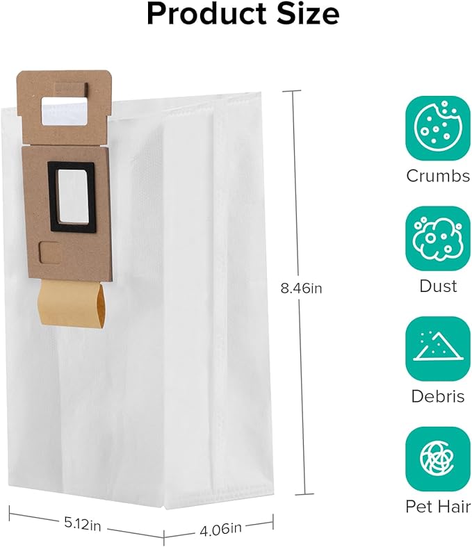 roborock 12 Packs Disposable Dust Bags for S7+ and S7 MaxV Plus Robot Vacuum Cleaner, 1.8L Large Capacity Vacuum Cleaner Dust Bags Replacement Parts
