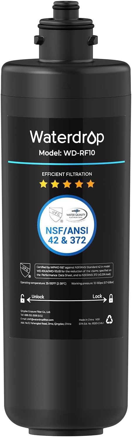 Waterdrop RF10 Replacement Filter Cartridge for 10UA/10UB Under Sink Water Filter, Reduces PFAS, PFOA/PFOS, Lead, Chlorine, Bad Taste & Odor, NSF/ANSI 42 Certified, 11K Gallons High Capacity
