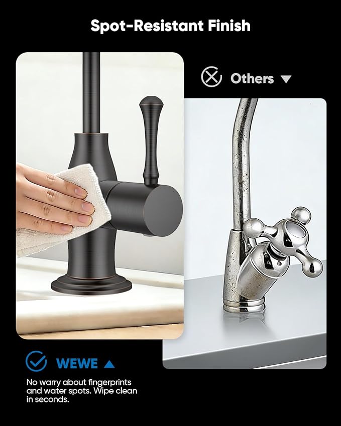 WEWE Vintage Drinking Water Faucet, Lead-Free Stainless Steel Kitchen Water Filter Faucet for Reverse Osmosis System, Non-Air Gap RO Beverage Faucet, Oil Rubbed Bronze