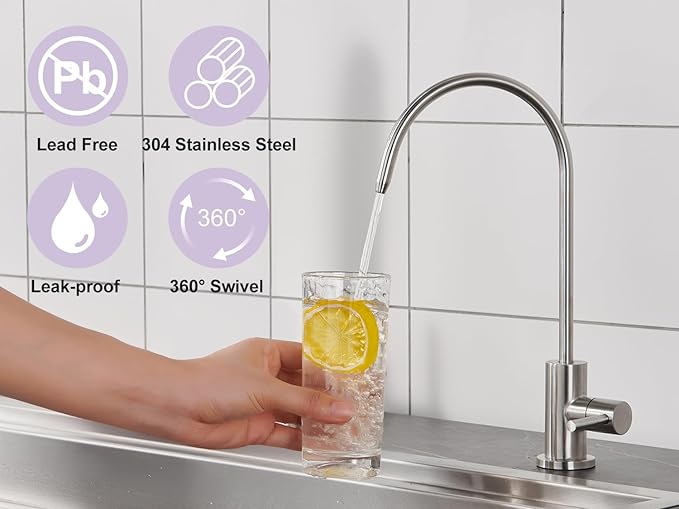 Tohlar Drinking Water Faucet for Kitchen Sink, Brushed Nickel Filtered Water Faucet Lead-Free Reverse Osmosis Faucet Water Filtration System 304 Stainless Steel, Brushed Nickel Finish