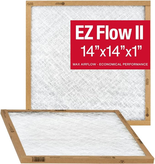 Flanders EZ-Flow II 14x14x1 Air Filters, MERV 1 - Furnace, HVAC, and AC Replacement Filter, High-Airflow Fiberglass Media, 10055.011414, Pack of 2