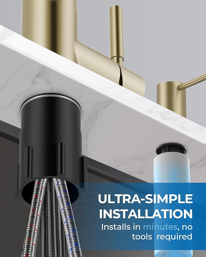 WEWE Kitchen Faucet with Pull Down Sprayer and Soap Dispenser, Gold High Arc Single Handle Stainless Steel Sink Faucet, Suitable for Farmhouse, RV & Laundry