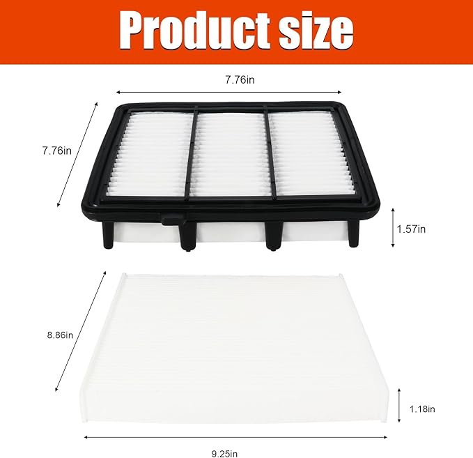 Engine Air Filter Replacement 17220-RV0-A00,80292-SDA-A01 Cabin Air Filter Combo Set for Honda Odyssey V6 3.5L 2011 2012 2013 2014 2015 2016 2017,2-Pack
