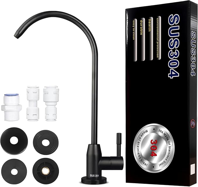 Drinking Water Faucet, Lead-Free Kitchen Water Filter Faucet for Reverse Osmosis or Water Filtration System, RO Faucet, Brushed Nickel (Black Lacquer Finish)