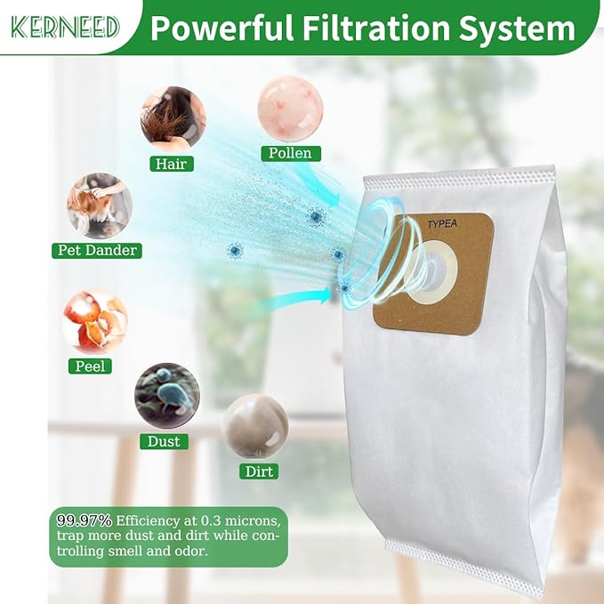 8 Pack Type A HEPA Vacuum Bags for Riccar Most Vibrance, R-Series, 2000/4000 & Simplicity Symmetry, S20EZM, 5000/6000 Upright Vacuum Cleaners, Part RAH-6/SAH-6