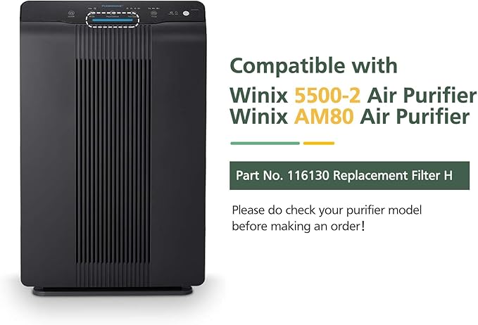 116130 Filter H Replacement Compatible with Winix 5500-2 5520 AM80 Plasmawave Air Purifier, 2 Pack Filters & 2 Pack Activated Carbon Filters Combo Pack