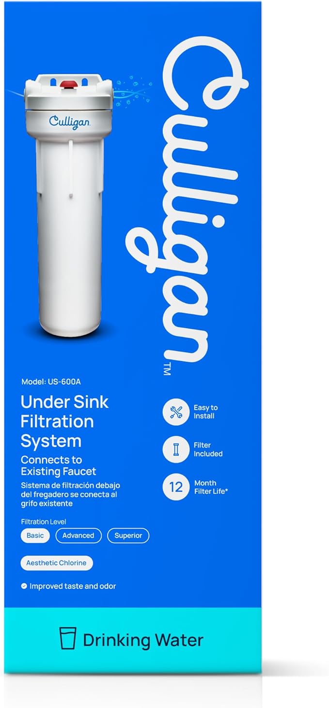 Culligan US-600A Under-Sink Water Filtration System - Water Filter Reduces Chlorine Taste & Odor - Includes D-20A Cartridge, Mounting Hardware & Wrench, 1,000 Gallon Capacity