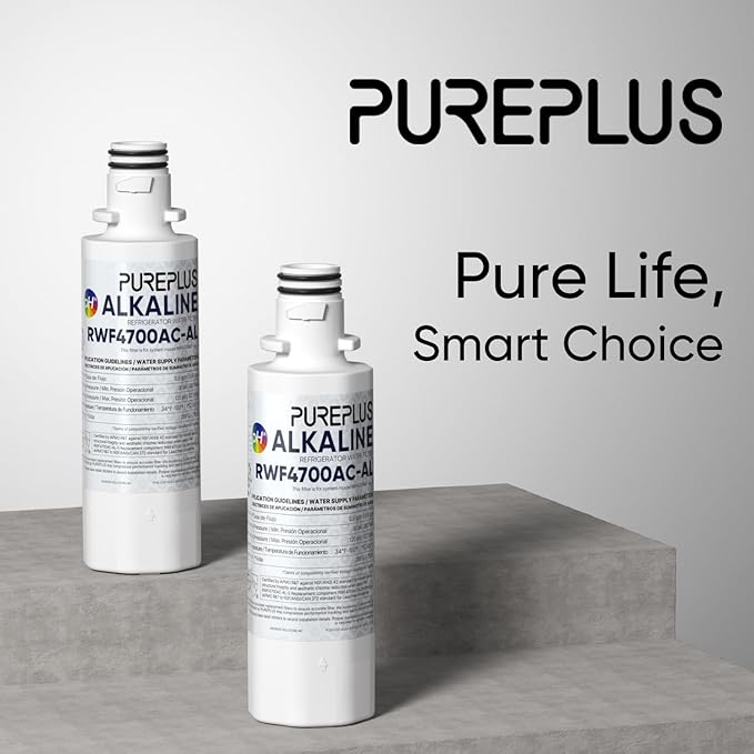 PUREPLUS Alkaline ADQ747935 Replacement for LG LT1000P LT1000 Kenmore Elite 9980 LT1000PC, MDJ64844601 ADQ74793501, LMXS28626S, LFXS26973S, LT120F Refrigerator Water and Air Filter,2Pack