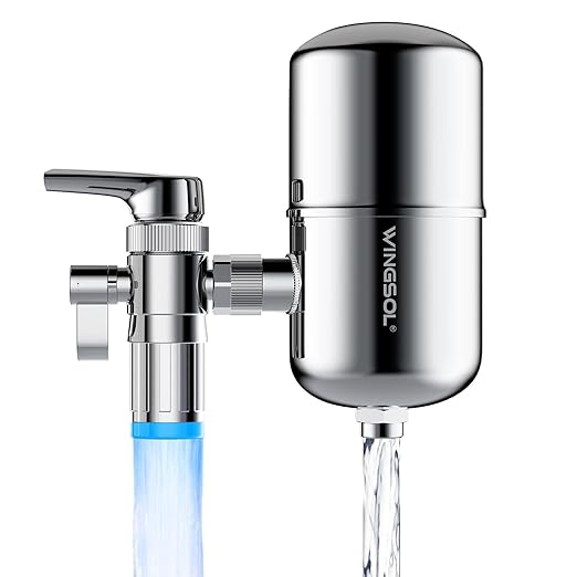 WINGSOL Stainless Steel Water Filter for Sink Faucet, NSF/ANSI 42&53, Temp. Sensor LED Light, 360° Rotating Tap Purifier Reduce PFAS, Lead, Chlorine, 350 Gallons Long-Lasting Reinforced Housing