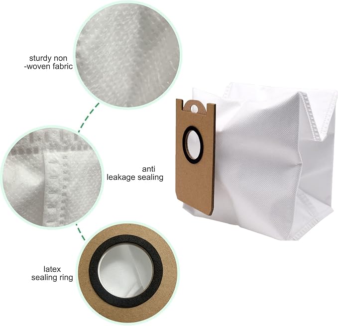 Dust Bags Replacement for iHome AutoVac Nova Pro Self Empty Robot Vacuum Cleaner Accessory Parts, for iHome Nova S1 Pro, Halo, Orbita, Eclipse, Luna, 6 Pack