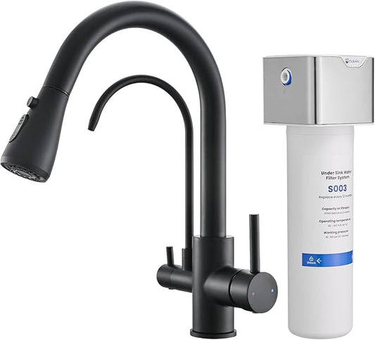 GIMILI 3 in 1 Black Kitchen Faucet with Under Sink Water Filter System, Reduces Lead, Chlorine, Bad Taste & Odor, Kitchen Sink Faucet with Drinking Water Faucet