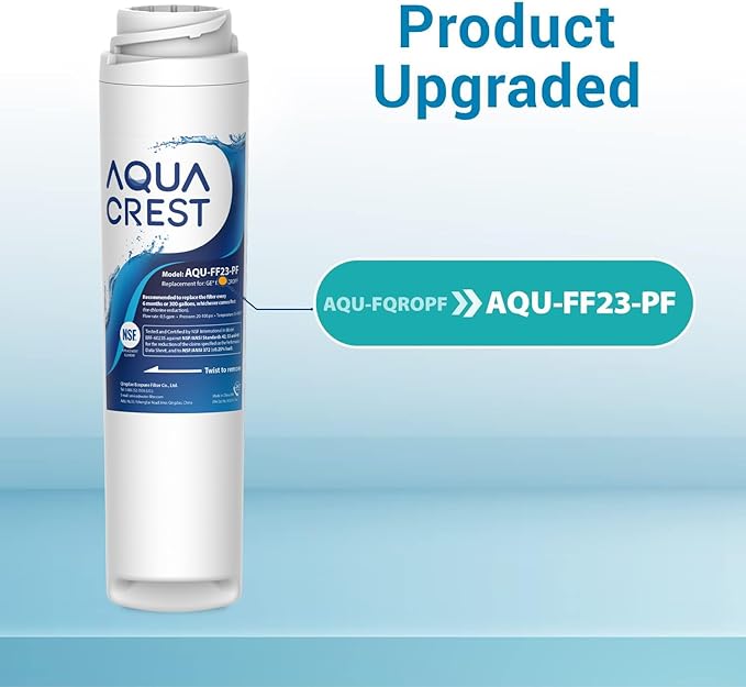 AQUA CREST FQROPF, FQSLF Under Sink Water Filter, NSF/ANSI 401 Certified, Replacement for GE FQROPF, FQSLF, GXSV65R, GQSV65R, PXRQ15F, PNRQ15F, Reduces PFAS, PFOA/PFOS (2 Pack)