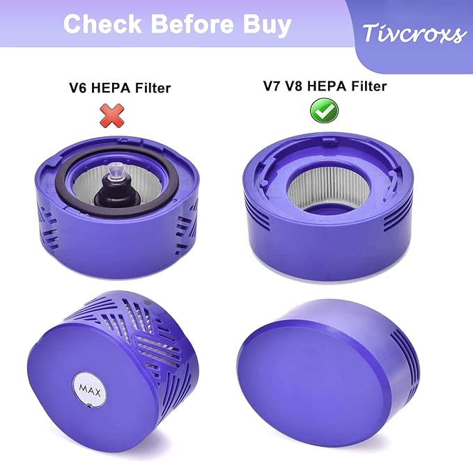 4 Pack V8 Vacuum Filters Replacement Kit Compatible with Dyson V7, V8 Animal and Absolute Vacuum, Compare to Part 965661-01 and 967478-01, 2 Pre-Filters, 2 Post-Filters