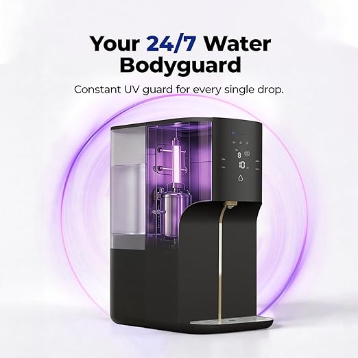Countertop Reverse Osmosis System - 3:1 Pure to Drain Ratio RO Water Filter, 24H UV Light & Real-time TDS Display, 5-Stage 0.0001μm Filtration for Home, Office & RV, Portable Water Purifier