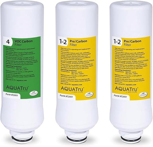 AquaTru 1 Year Replacement Filters Combo Pack for Classic, Classic Smart, and Under Sink Models - Includes 2 Pre-Filters & 1 Carbon Filter for AquaTru Water Purifier