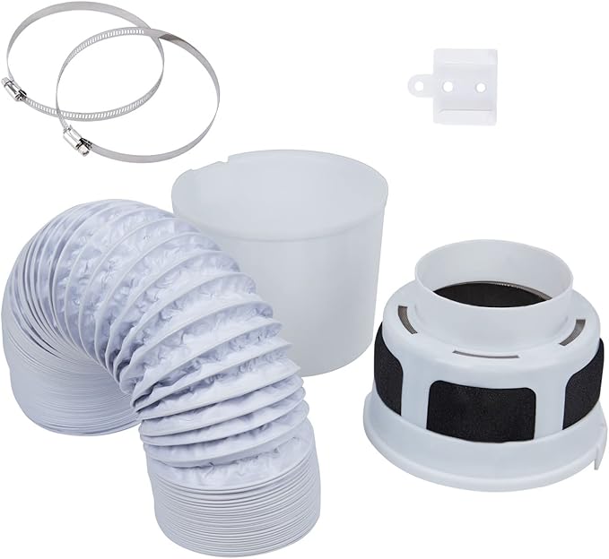 VIWINVELA 3 IN 1 Indoor Dryer Vent Kit Filter Bucket for Electric Dryers with 4-Inch by 5-Feet Double Layer Proflex Duct (White)