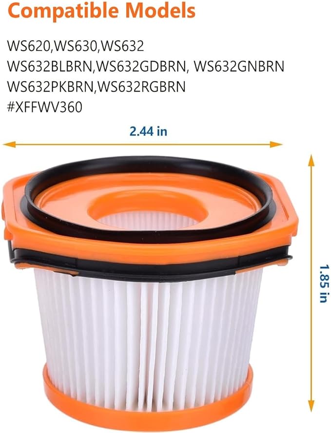 WS620 WS632 Cordless Stick Vacuum Filter Replacement for Shark Wandvac System WS620 WS630 WS631 WS632 WS633 WS642 XFFWV360 Improve Suction/Washable/Reusable Filter Perfect for Pet Hair, Dirt, Dust