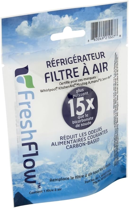 Whirlpool W10311524 FreshFlow™ Refrigerator Air Filter, OEM Carbon Filter for Odor Reduction – Replaces AIR1, W10315189, 1876318, PS2580853 – Fits Whirlpool, Maytag, KitchenAid, JennAir (Pack of 2)