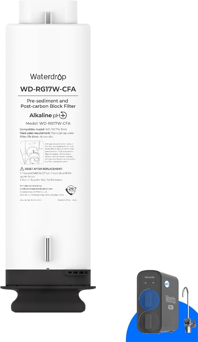 Waterdrop G5P700A-Pro-CF Filter, Replacement for Waterdrop G5P700A-Pro Undersink Reverse Osmosis System, 6-month Lifetime