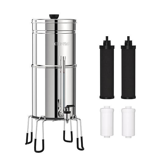 ICEPURE 2.25G Gravity-fed Water Filter System with Sight Glass Spigot, 4 Filters and Stand, Reduce Microplastics, Lead & Total PFAS, for Home, Camping, Off-Grid, Emergencies, King Tank Series