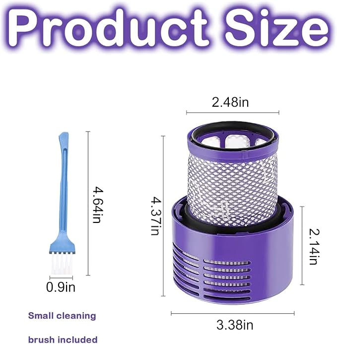 2 Pack Vacuum V10 Filter Replacements for Dyson V10 Cyclone Series, V10 Animal, V10 Absolute, V10 Total Clean, Part No. 969082-01 with 1 Clean Brush