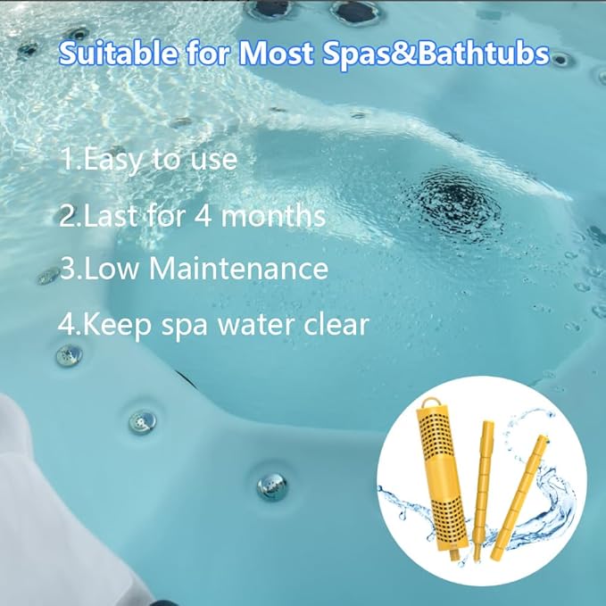 Spa Mineral Sticks, Hot Tub Mineral Stick, Spa Mineral Sticks for Hot Tub with 4 Months Lifetime Universal for Pool&Hot Tub to Keep Water Clear(Yellow,2PCS)