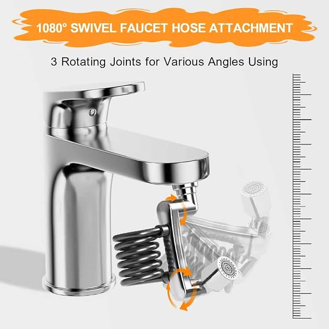 1080° Rotatable Faucet Extender Aerator - Sink Faucet Sprayer Attachment Bathroom - 2 Mode Metal Robotic Arm with Flexible Hose Extension - Small Pet Bathing Hair Face Washing