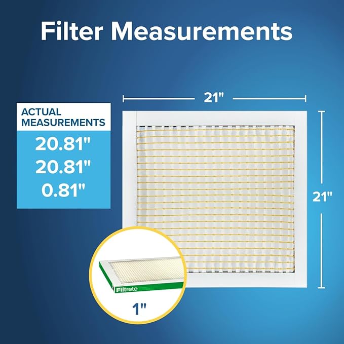 Filtrete 21x21x1 AC Furnace Air Filter, MPR 700, MERV 8, Tough on Pollen, Easy on Airflow, 3-Month Pleated 1-Inch Electrostatic Air Cleaning Filter, 6-Pack (Actual Size 20.81 x 20.81 x 0.81 in)