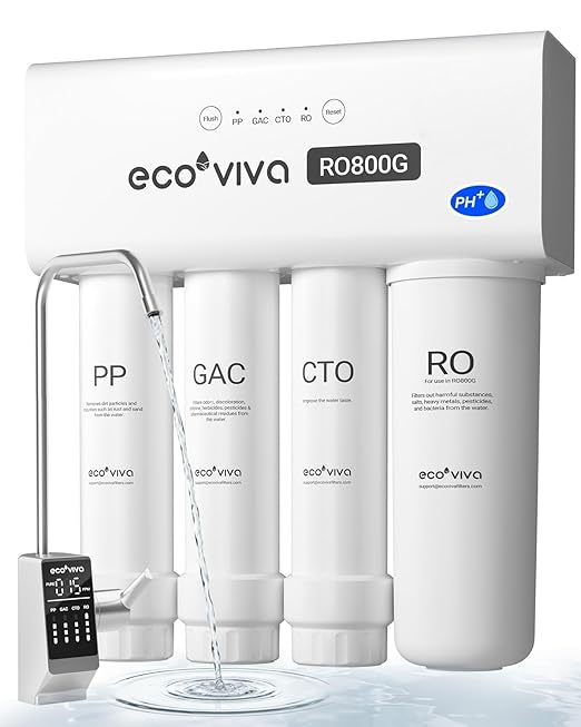 Ecoviva 800GPD UnderSink Reverse Osmosis System, German Design with NSF/ANSI 58 61 372 Tankless 3:1 Pure to Drain 9-Stage, 10 Years Robust Alkaline RO Water Filtration, Fully Sealed Noise Reduction