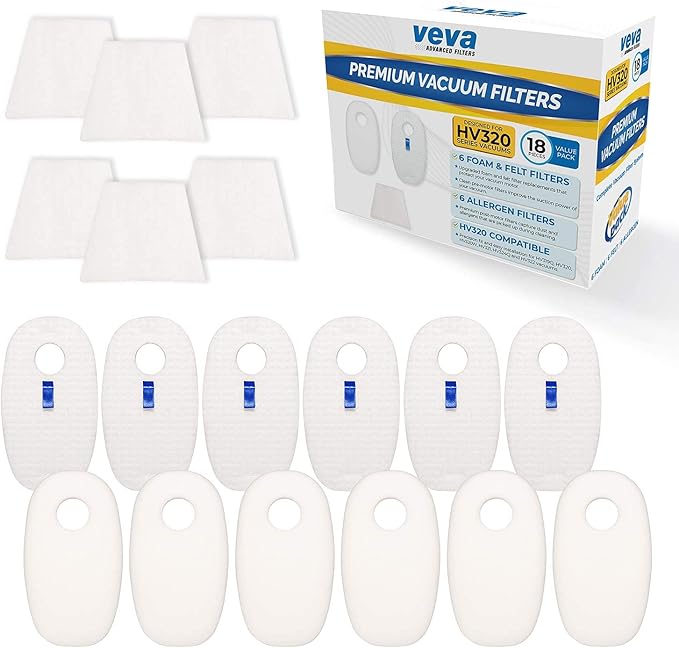 VEVA Premium Vacuum Filter Set with 6 Allergen, 6 Foam, 6 Felt Filters for Shark Rocket Vacuums Model HV319Q, 320, 321, 322, 324, 325 and UV330, 422