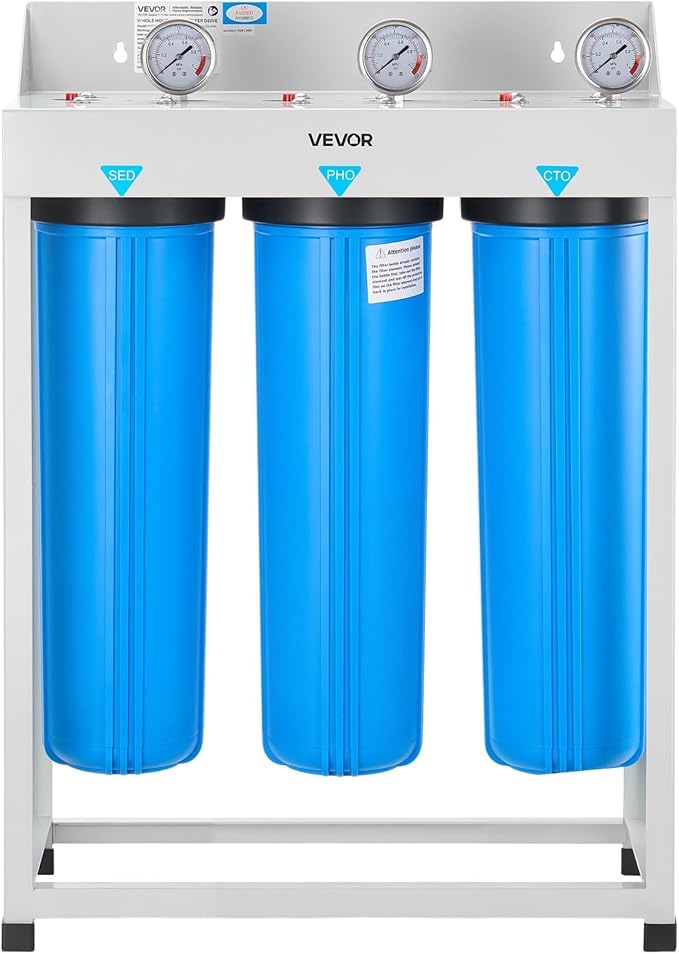 VEVOR Whole House Water Filter System, 3-Stage | Sediment, PHO, CTO | 4.5" x 20" Home Water Purifier Filter Reduce Chlorine, Bad Taste, Odor, Rust, Prevent Scale and Corrosion