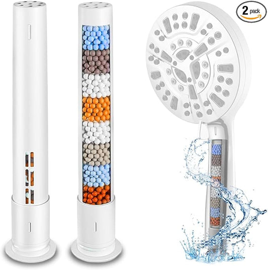 Amorix 2 Pack Shower Filter for Handheld Shower Head, Multi-stage Filter Cartridge for Hard Water, Reduce Chlorine