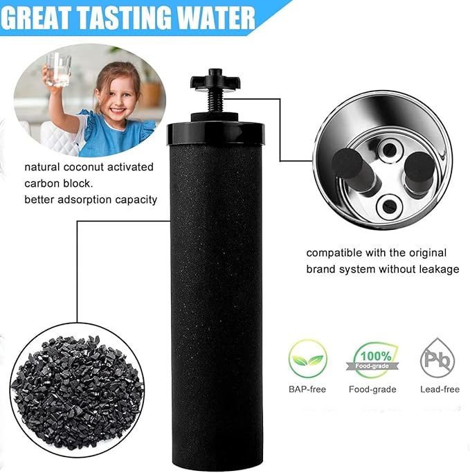 Water Filter Replacement Compatible with Berkey Gravity Filter Filtration System, NSF/ANSI 42 Certified 4 Black Filters and 4 Fluoride Filters PF2 for Travel, Big, Royal Series