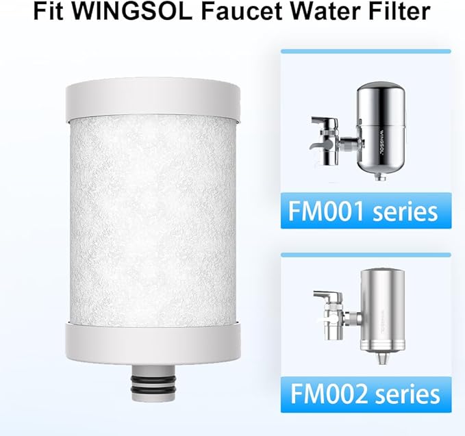 WINGSOL Replacement Filter Cartridge for Faucet Filter Compatibel with: WS-FM001-PAC/5in1/PC/CRM/(LED), WS-FM002-PAC/(LED), Carbon Fiber, 3 Pack