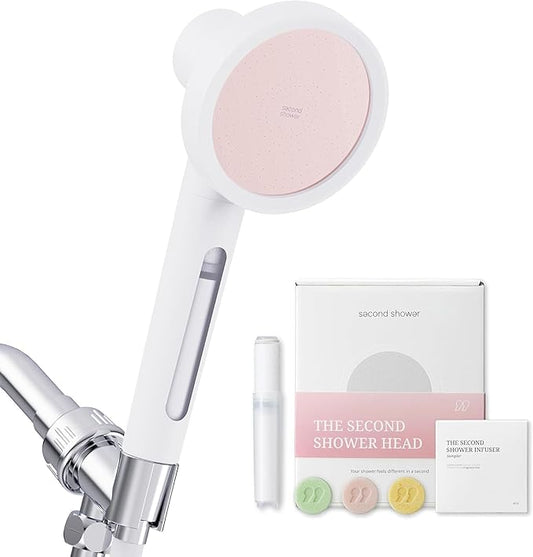 SecondShower Filtered Shower Hand for Hard Water | Clinically Proven for Skin Health, NSF Certified 99.9% Chlorine Removal, SPA Grade High Pressure, Korean Beauty Secret Natural Filter (Blossom Pink)