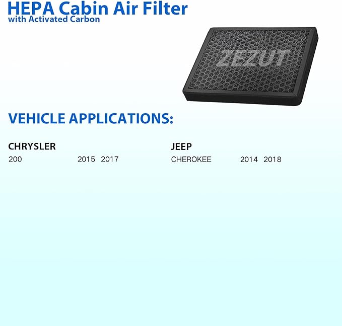 Cabin Air Filter, for Chrysler 200 2015-2017 & Jeep Cherokee 2014-2018, 2.4L 3.6L (CF12000)