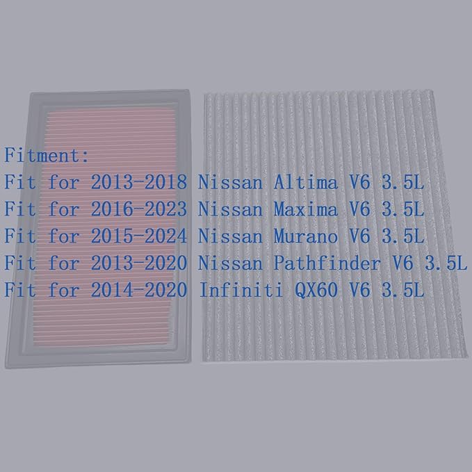 3.5L Engine & Cabin Air Filter Fit for 2013-2018 Nissan Altima, 2016-2023 Maxima, 2015-2024 Murano, 2013-2020 Pathfinder, 2014-2020 Infiniti QX60, Replace 16546-AA020 27277-3JC1A