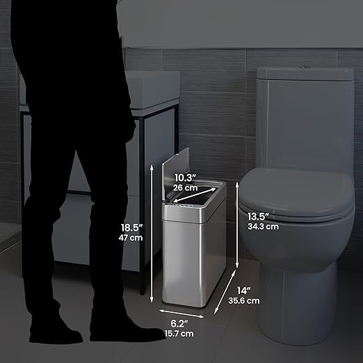 iTouchless 4 Gallon Slim Sensor Garbage Can (Lid Opens Left) with AbsorbX Odor Control, 15 Liter Slim Stainless Steel Automatic Trash Bin, Space-Saving Bin for Bathroom, Kitchen, Office, Hotel