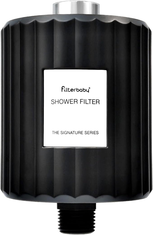 Filterbaby Signature Shower Filter – IAPMO Certified to NSF177 Standard, Doctor Developed, Reduce up to 99% Chlorine/Chloramine/Lead/Certain Heavy Metals, Advanced Filtration for Skin & Hair, Black