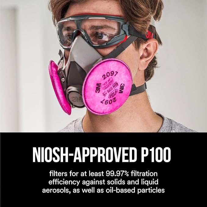 3M Performance P100 Particulate + Odor Filters, 2 Pairs, NIOSH-Approved, 99.97% Filtration Efficiency Against Solids & Liquid Aerosols, Use with 3M 6000, 6500 & 7500 Series (2097P2-DC), 5-Pack