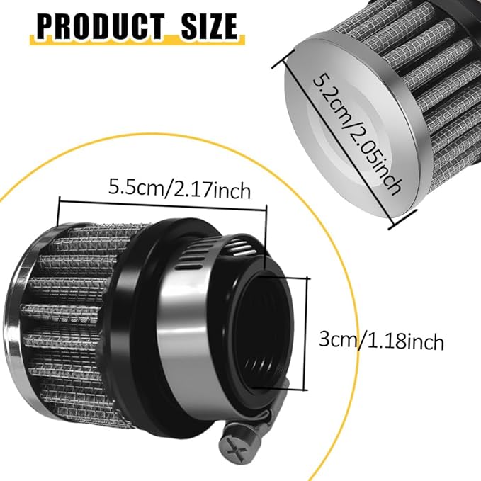 Air Filter, Valve Cover Breather, 25mm Auto Crankcase Cold Air Filter Cleaner with Adjustable Clamp, Breather Turbo Vent Cleaner Automotive Accessories Fit for Cars and Motorcycles (Silver)