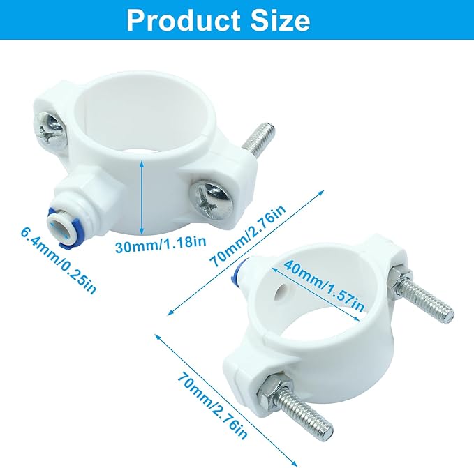 Waziaqoc Drain Saddle Valve with 1/4 Inch Quick Connect, Plastic Drain Saddle Valve, Water Hose Pipe Adapter for Under Sink Reverse Osmosis System, White