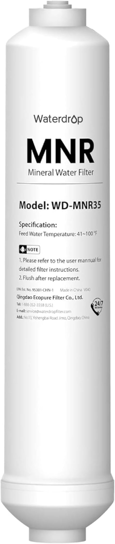 Waterdrop MNR35 Remineralization Filter, 1/4" Quick Connect Mineral Filter for Reverse Osmosis System, Restore Essential Minerals for RO System, RO Mineral, Under Sink Water Filtration