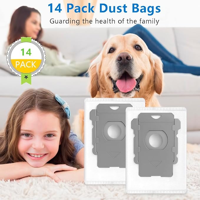 14 Pack Replacement Vacuum Bags Compatible with iRobot Roomba i & s & j Series i7, i7+, i3, i3+, i1+, i4, i4+, i6, i6+, i8, i8+, j6, j6+, j7, j7+, s9+ Combo i5, j5, j8+, j9+ Automatic Dirt Disposal