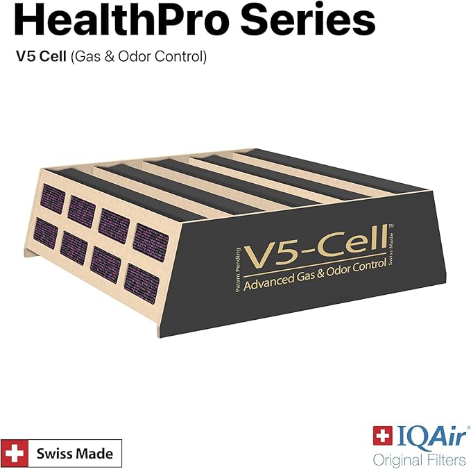 IQAir V5-Cell Filter 5Pk- Genuine Replacement Air Filter HealthPro Plus - Activated Carbon & Alumina Filter for Versatile Gas and Odor Control - Swiss Made Filters for Air Purifiers - 5 Pack