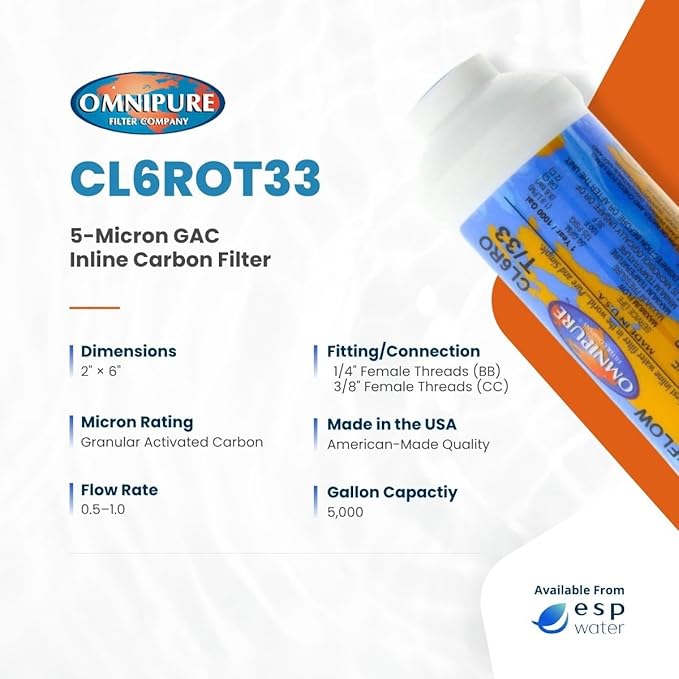 CL6ROT33 Inline Carbon Filter GAC 5 Mic 2" x 6"